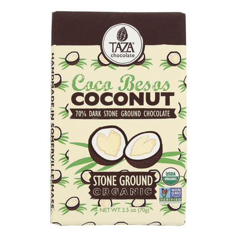 Taza Chocolate Stone Ground Organic Dark Chocolate Bar - Coco Besos Coconut - Case Of 10 - 2.5 Oz.